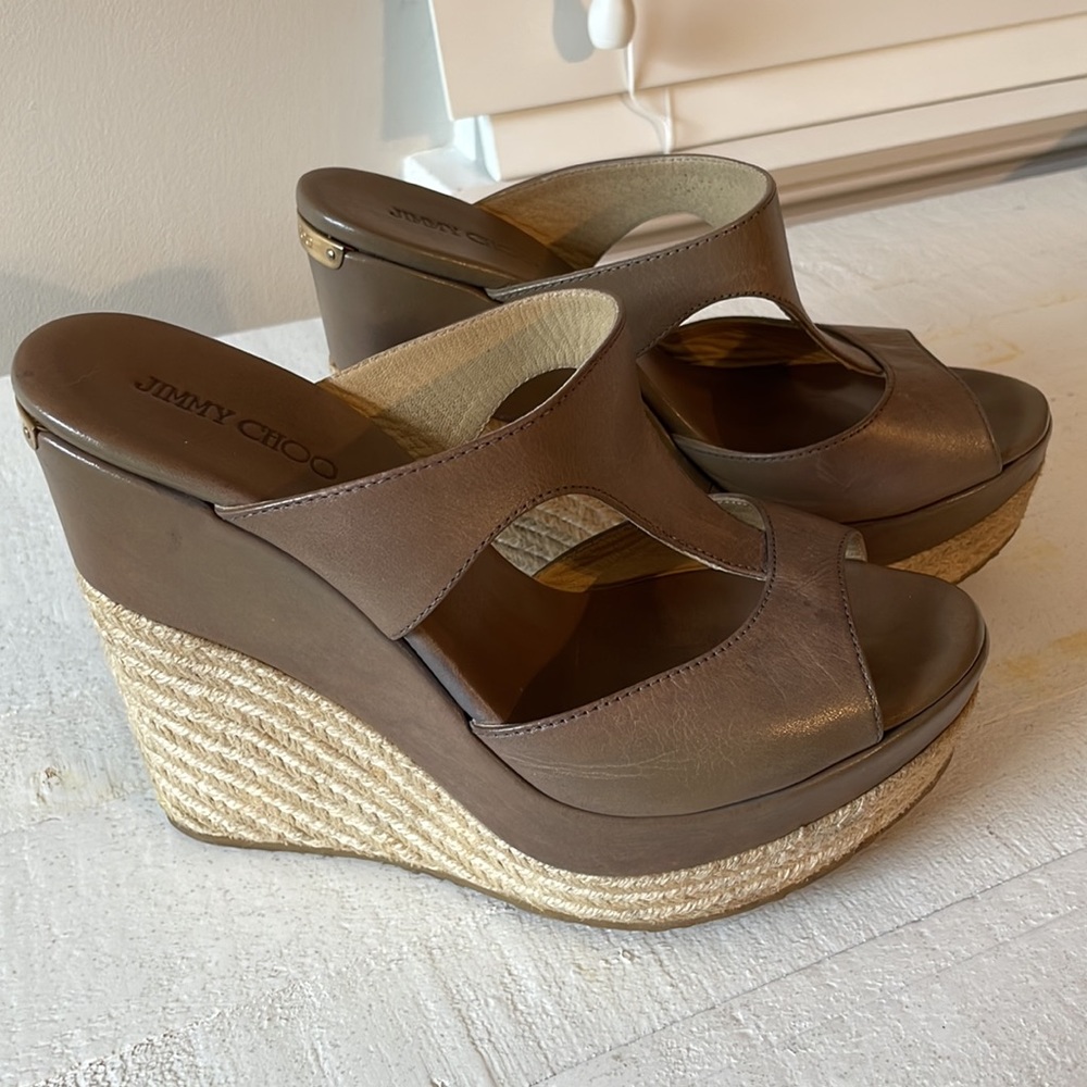 Jimmy Choo Vachette Leather Pebble Wedge Sandals Size 38 - Picture 7 of 15